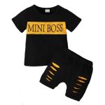 Catpapa 0-3 Years Baby Boys Summer Clothes Set MINI BOSS Short Sleeve Tops Ripped Shorts